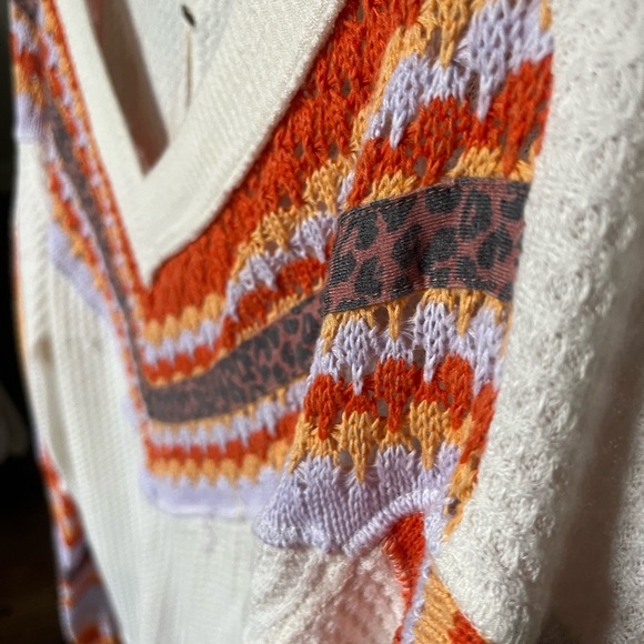 Brand: Free people Size: S Style: off white sweater with cheetah sleeves - Picture 3 of 5